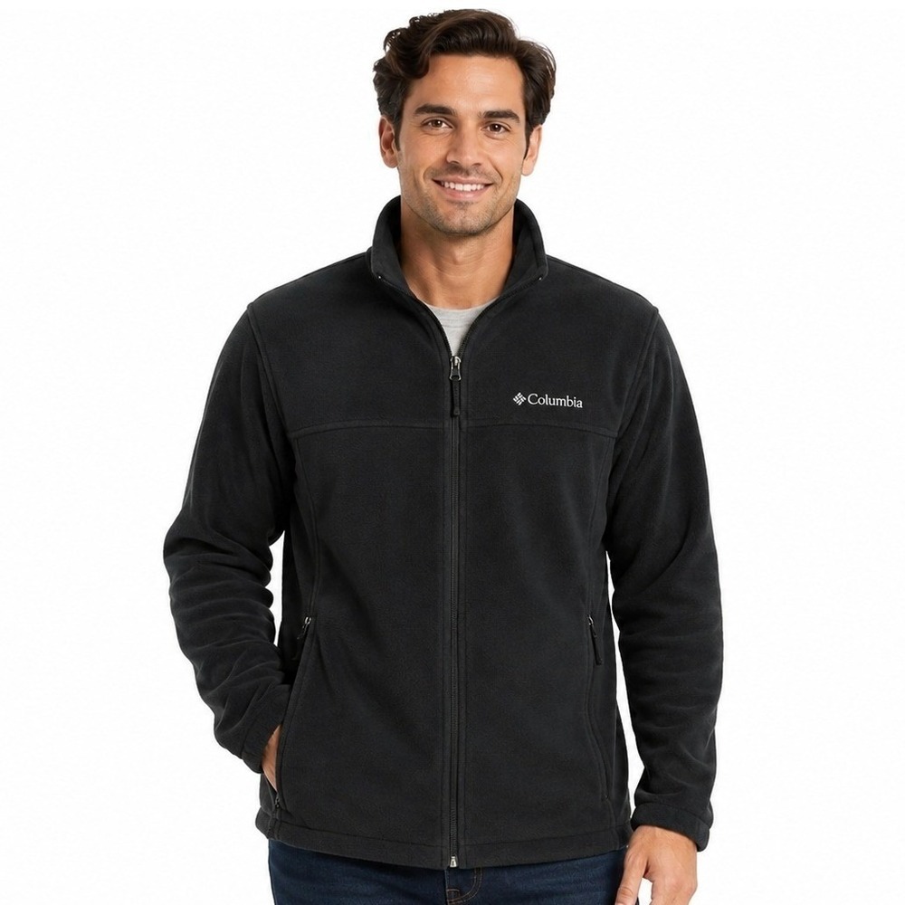 Columbia Fleece Jacket Mens Medium Black Full Zip Steens Mountain Soft Warm Coat